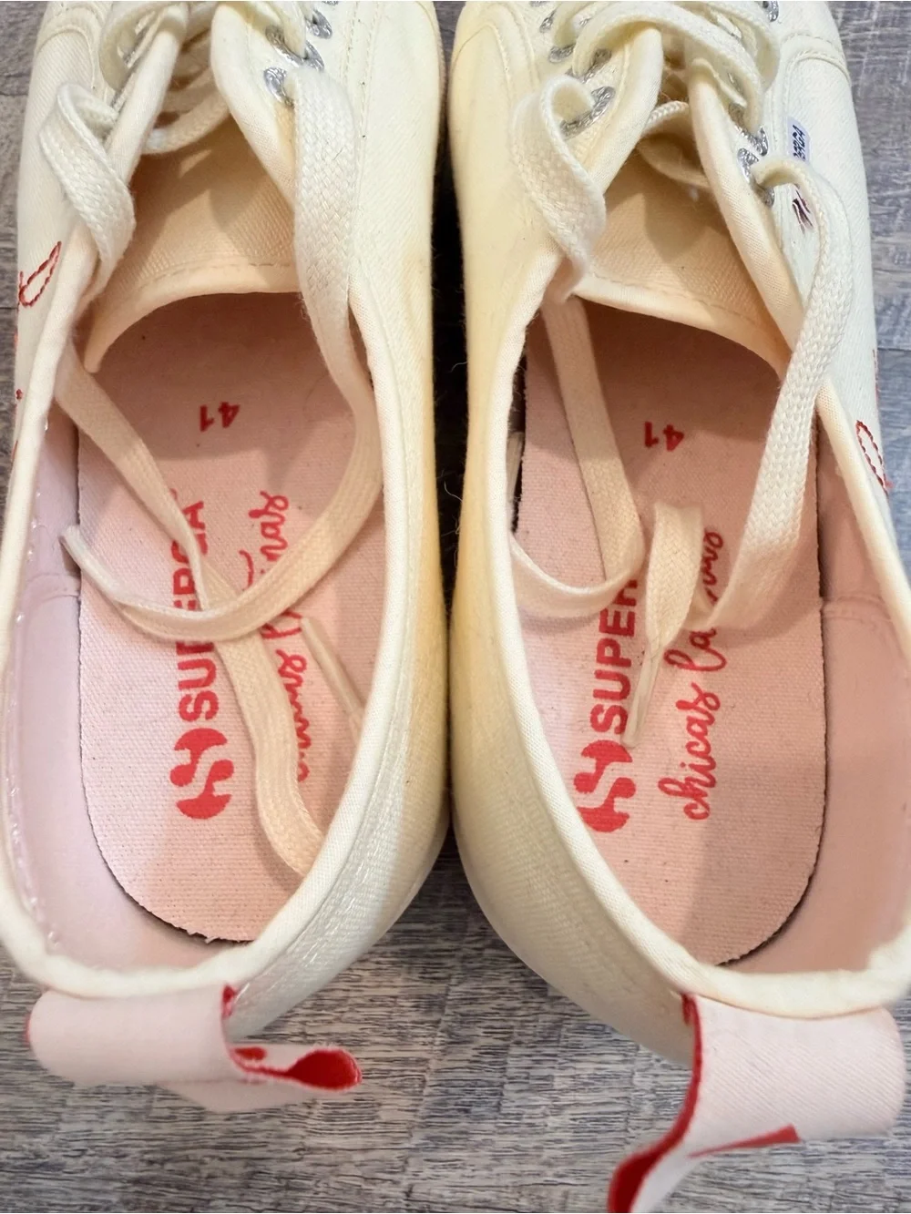 Superga Women’s Cream Canvas Platform Sneakers with Red Embroidery